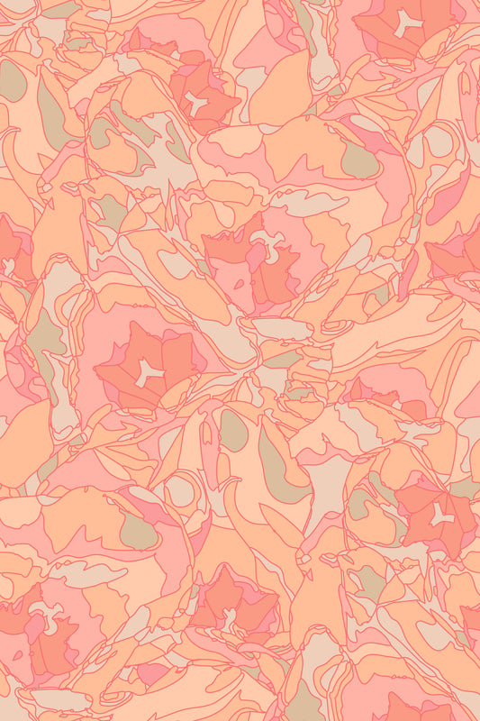 Tulip Dreams abstrakte Retro Blumen 1970er Jahre Vintage Pfirsich Fuzz Pastell Orange Tapete⁠