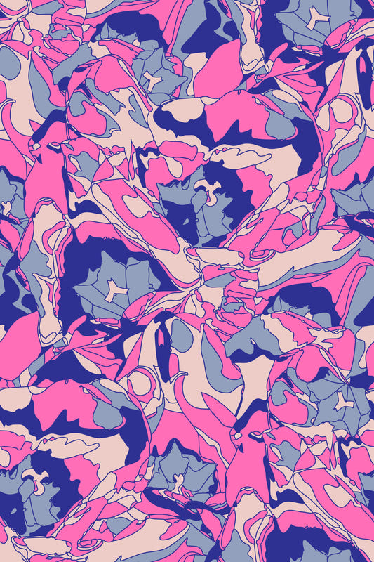 Tulip Dreams Abstract Retro Blomster 1970'erne Vintage Fuchsia Pink Lavender Royal Blue Wallpaper⁠