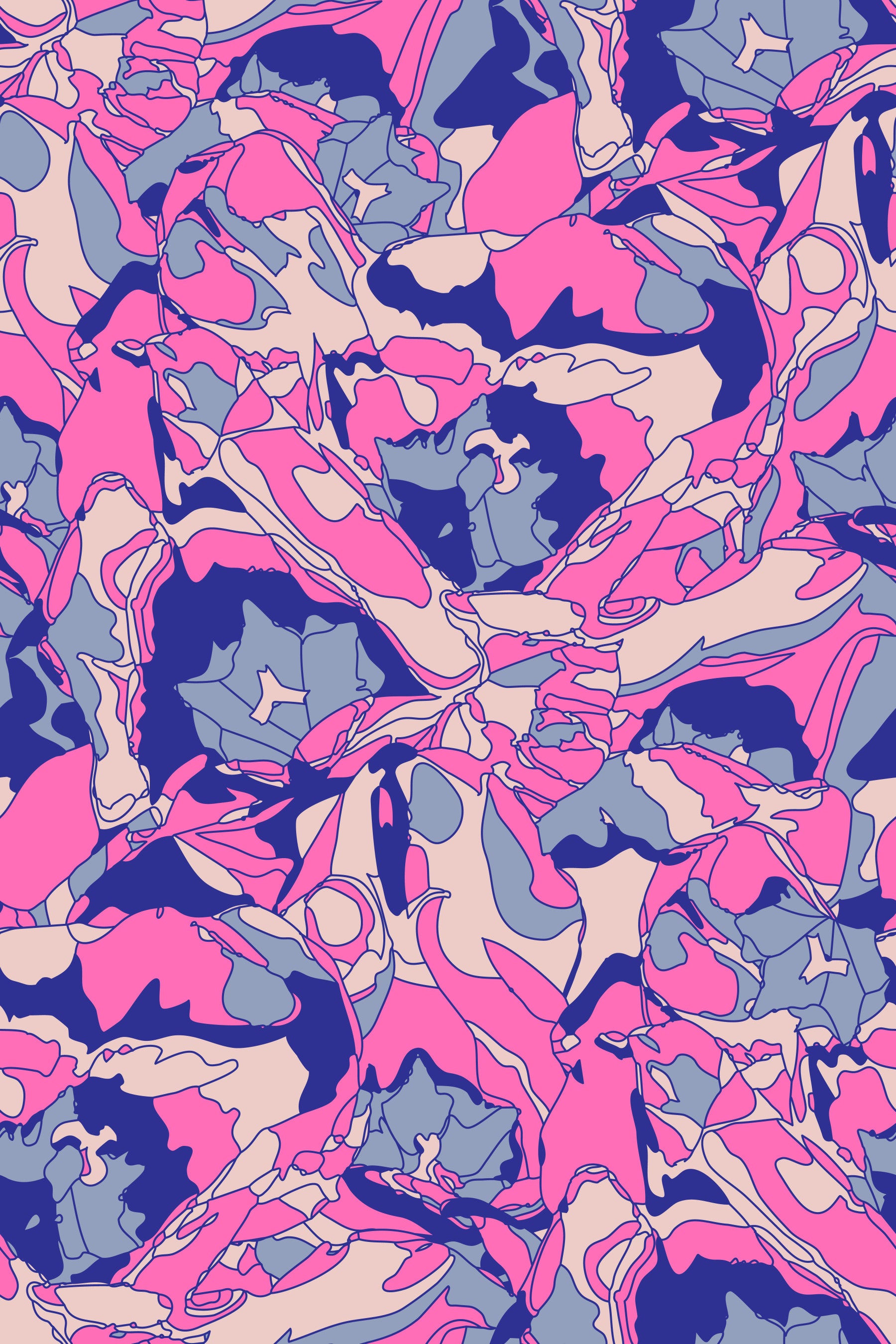 Tulip Dreams abstrakte Retro Floral 1970er Jahre Vintage Fuchsia Pink Lavendel Royal Blue Wallpaper⁠
