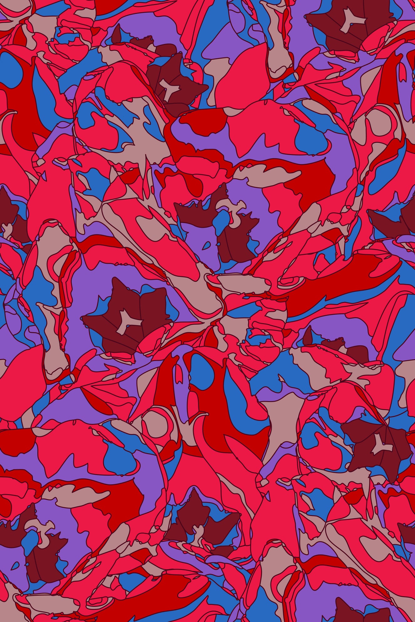 Tulip Dreams Abstract Retro Floral 1970s Vintage Maximalist Cherry Red Purple Blue Mauve Wallpaper⁠