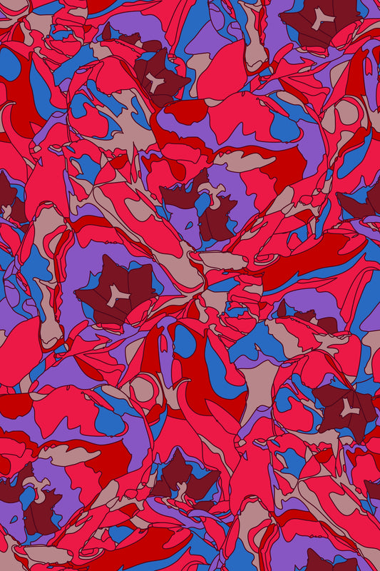 Tulip Dreams abstrakte Retro Floral 1970er Vintage Maximalist Cherry Red Purple Blue Mauve Tapete⁠