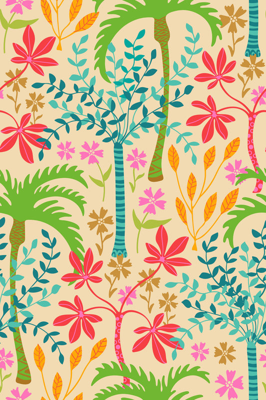 Tropicalia tropiska blommiga botaniska palmer exotiska blommor växter lämnar tapeter⁠