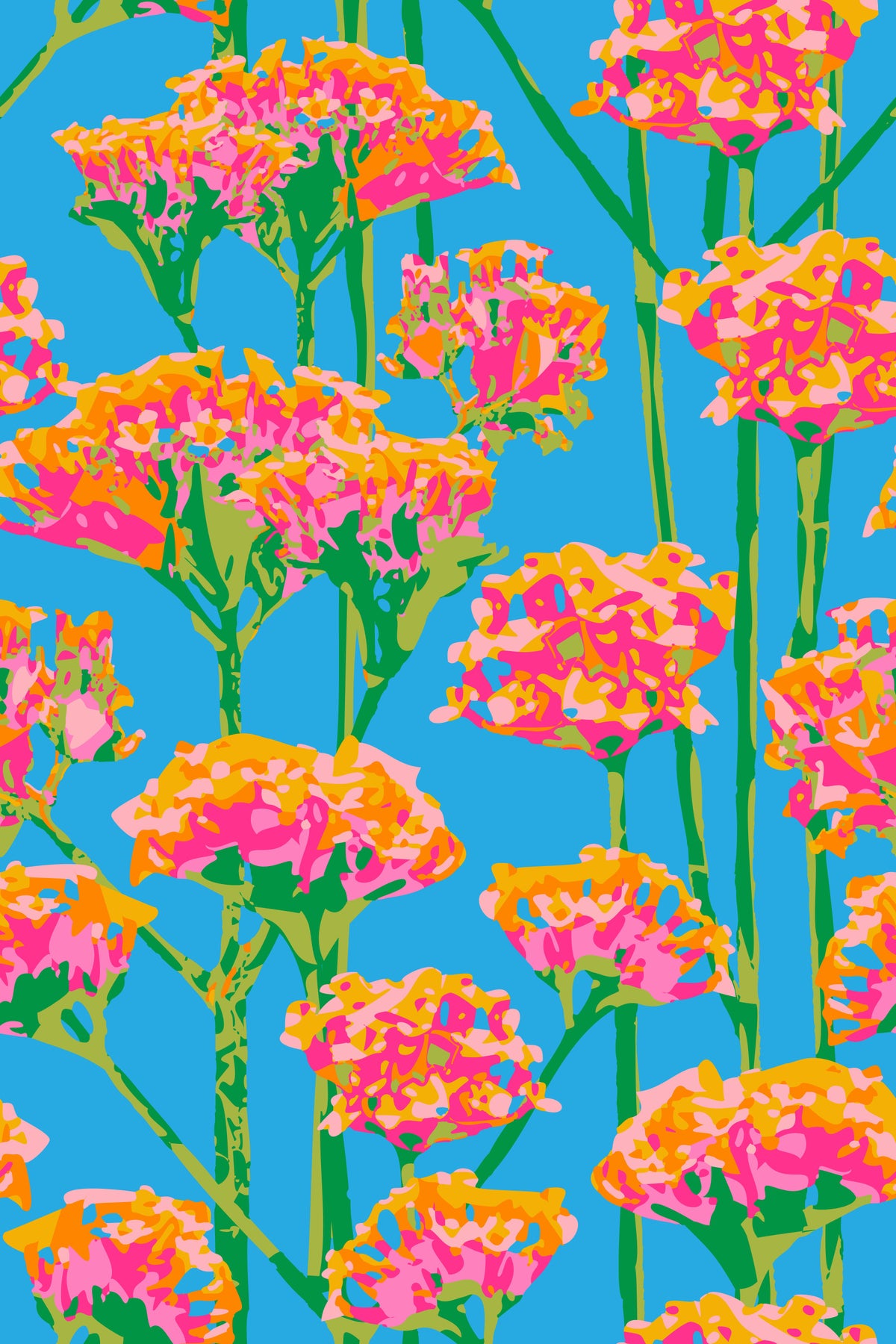 Sunshiney Abstract Floral Summer Bright Botanical Rose Orange Green Sky Blue Wallpaper⁠ in your room