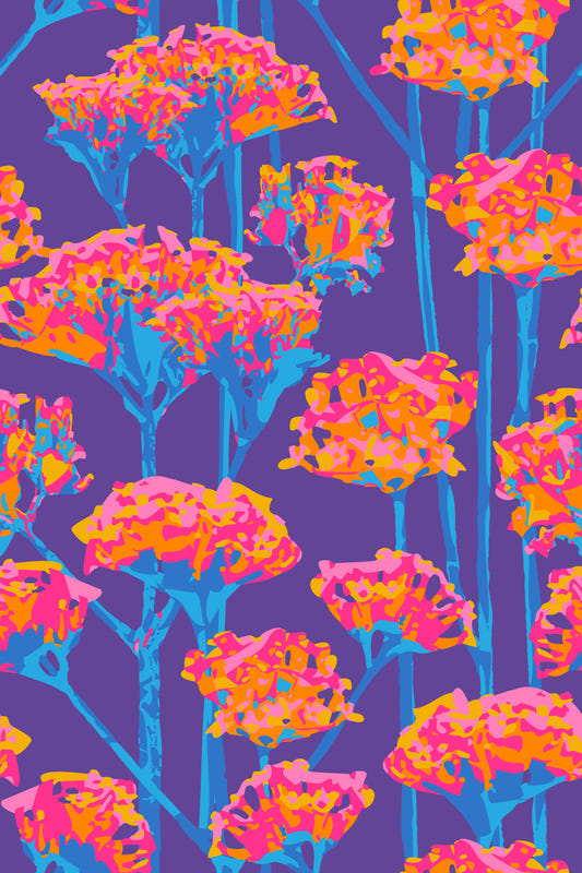 Sunshiney Abstract Floral Summer Bright Botanical Pink Orange Bleu Purple Wallpaper⁠