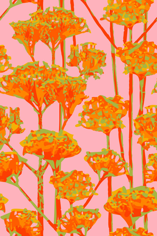 Sunshiney Abstract Floral Summer Bright Botanical Coral Orange Gul Green Blush tapet⁠