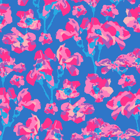 Wilde Rosen abstrakte florale Sommer hell Rosengarten Fuchsia Pink Blue Wallpaper⁠