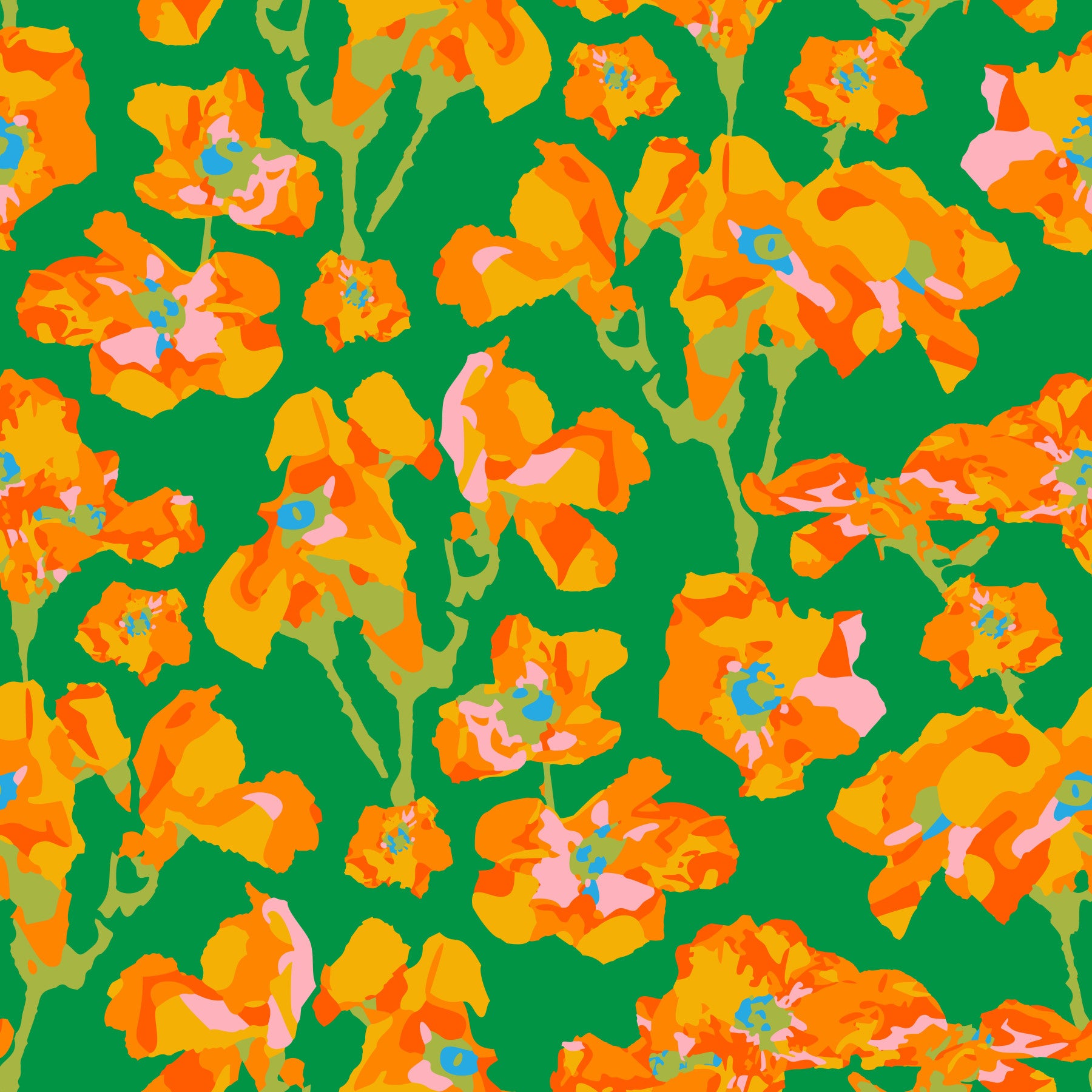 Wilde Rosen abstrakte florale Sommer hell Rosengarten Gelb Orange Rouge Kelly Green Tapete⁠