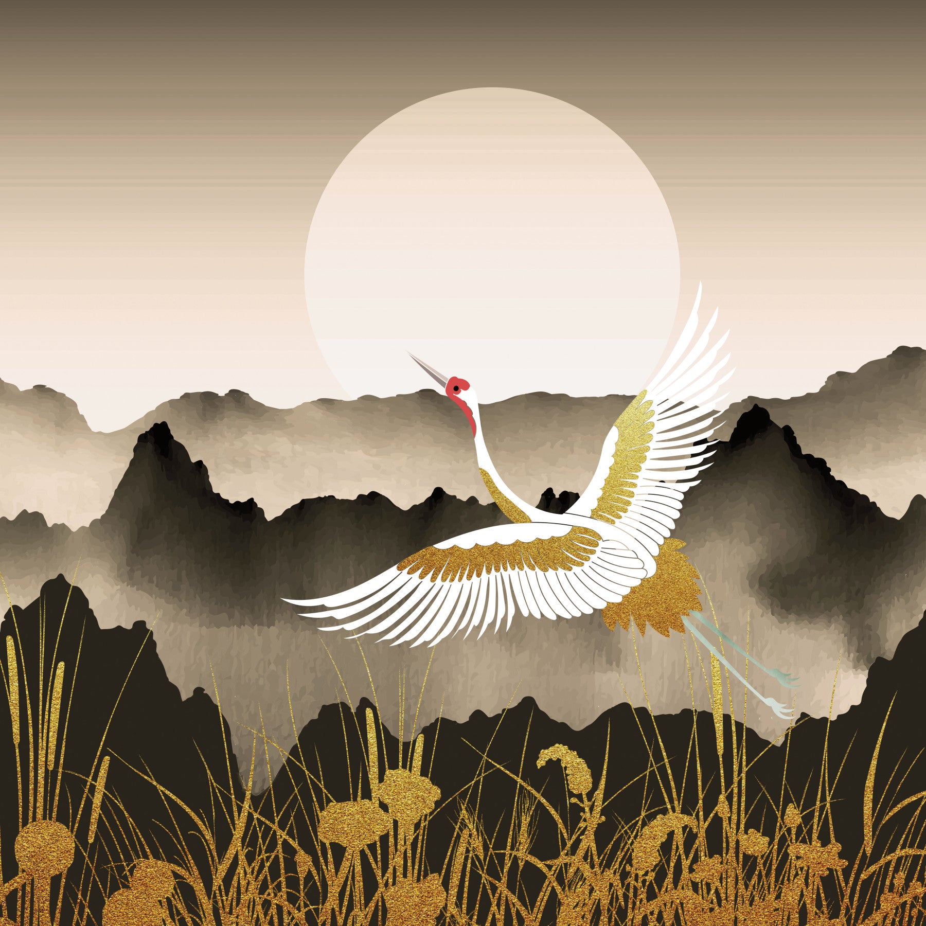 Oriental Dawn Serenity Wall Mural in your room — zoomed
