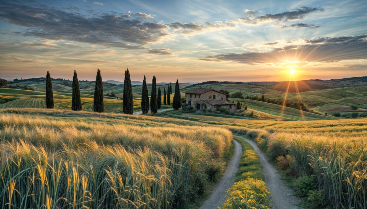 Italian Farm Sunset Wall Mural in your room — zoomed
