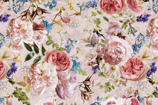 Papier peint panoramique jardin de fleurs rose baroque audacieux