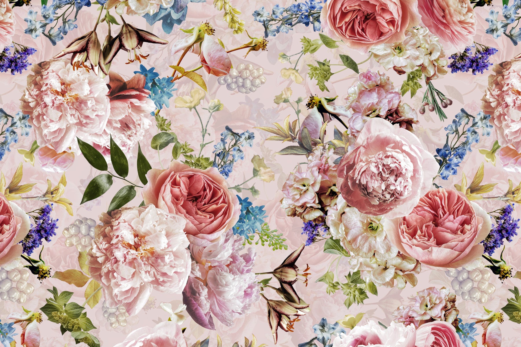 Papier peint panoramique jardin de fleurs rose baroque audacieux