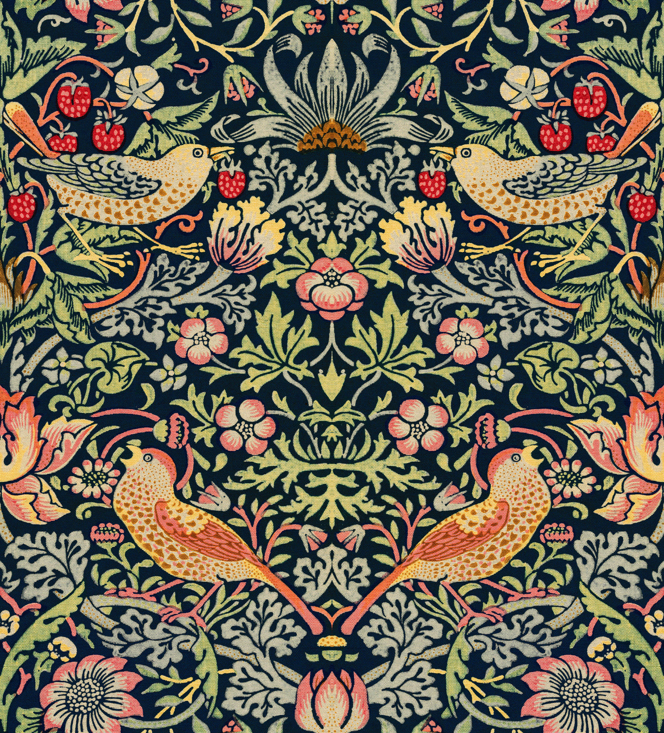William Morris - The Strawberry Thief - Dark Wallpaper⁠