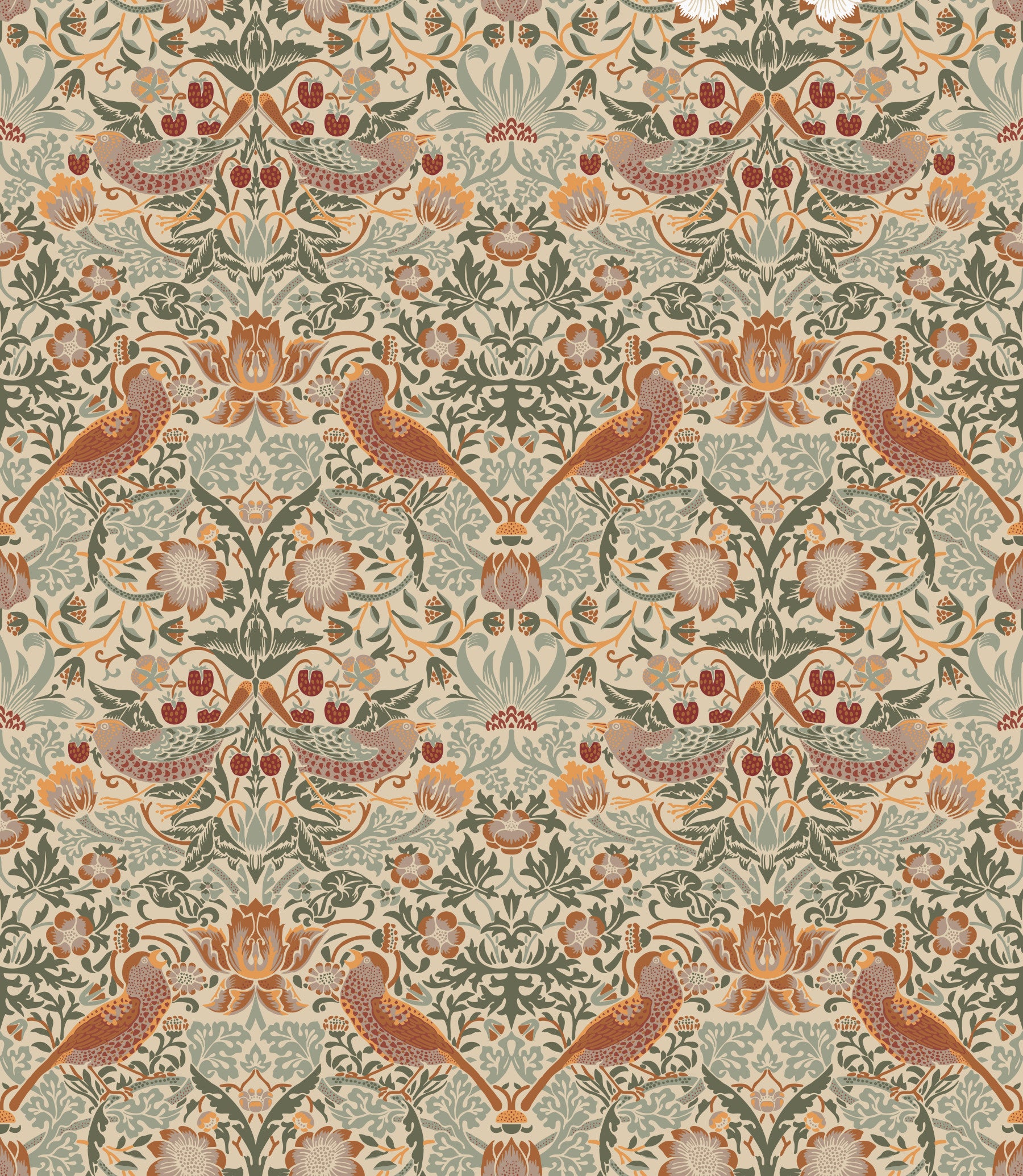 William Morris - Strawberry Thief Sand Wallpaper⁠