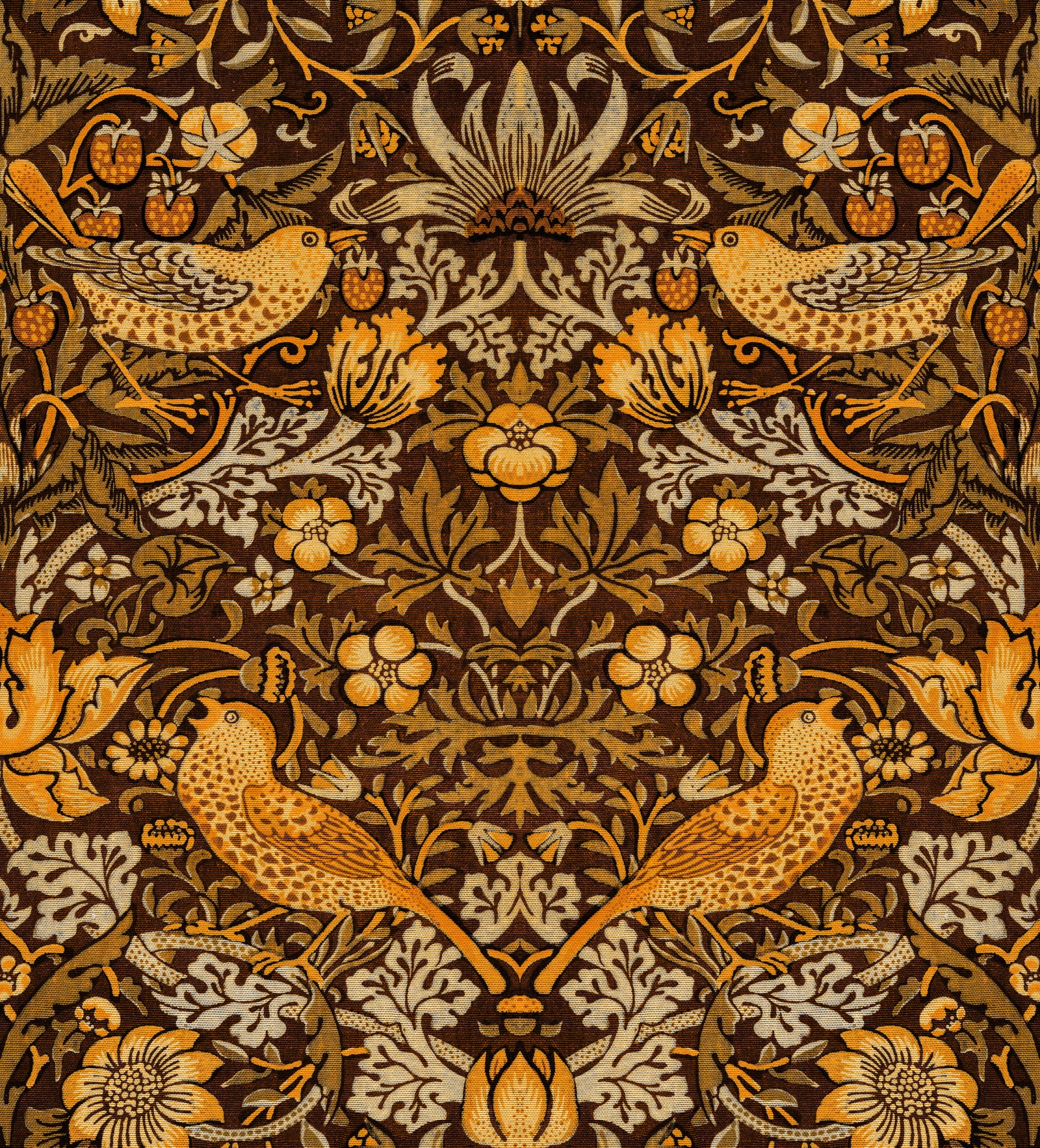 William Morris - The Strawberry Thief Wallpaper‚Å†  Brown Wallpaper‚Å†