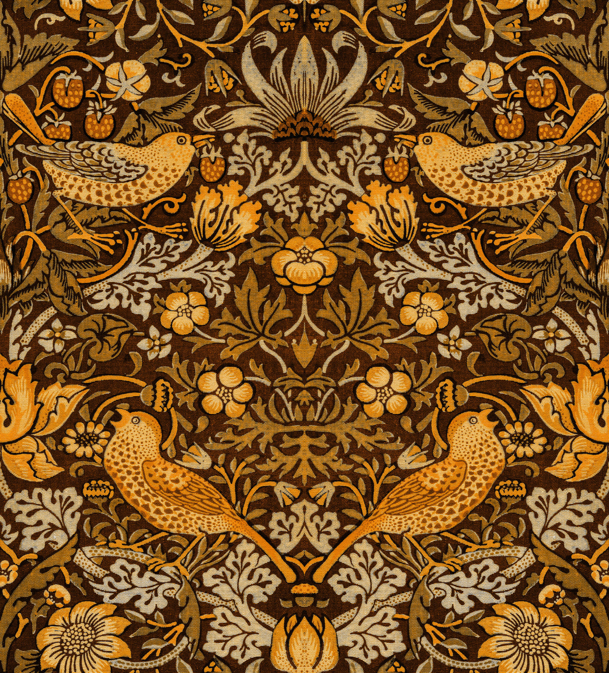 William Morris - The Strawberry Thief Wallpaper‚Å†  Brown Wallpaper‚Å† in your room — zoomed