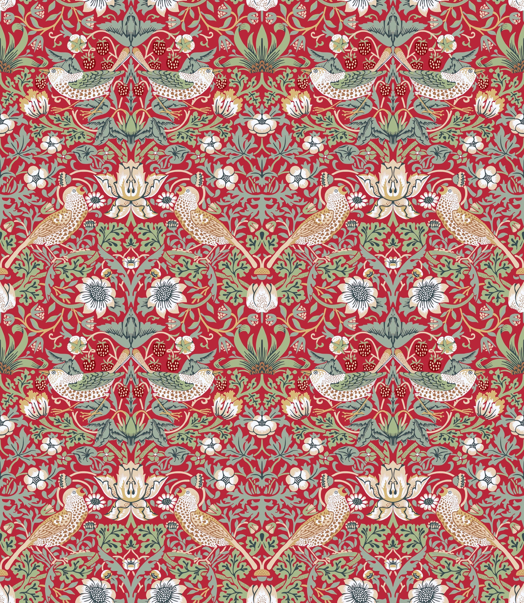 William Morris - The Strawberry Thief Red Wallpaper⁠