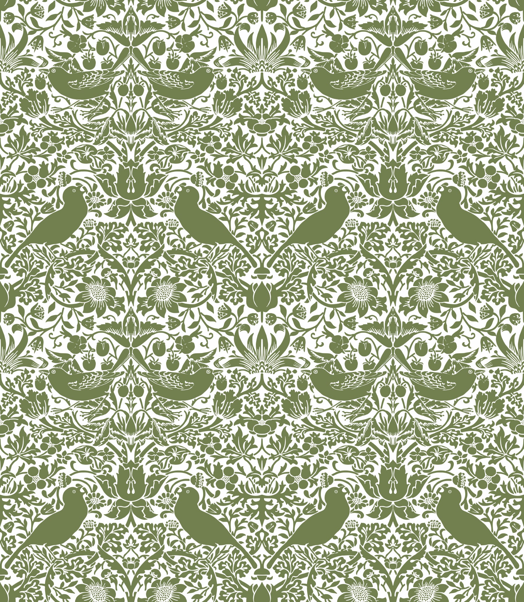 William Morris - The Strawberry Thief - Sage Green White Wallpaper⁠