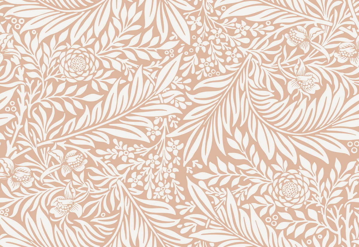 William Morris Larkspur Sand White Wallpaper⁠ in your room — zoomed