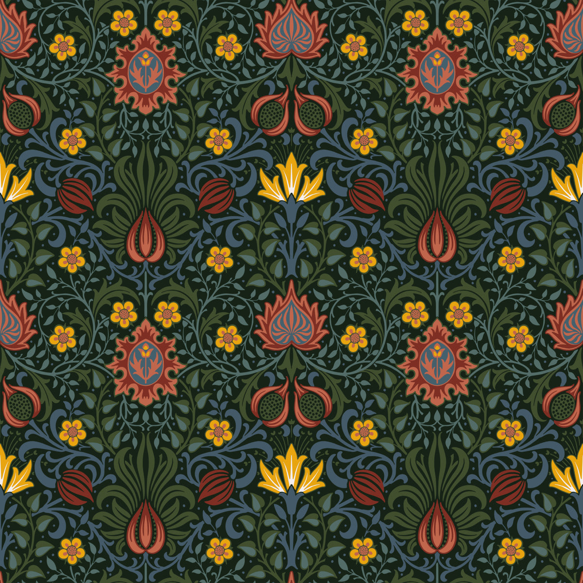 William Morris Persian - Dark Green Blue Wallpaper‚Å†