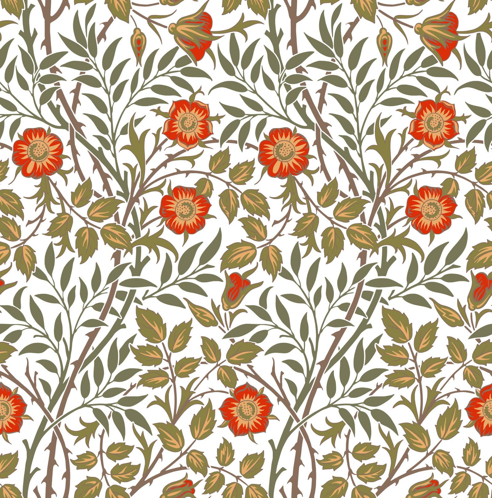 William Morris Sweet Briar White Orange Wallpaper⁠ in your room