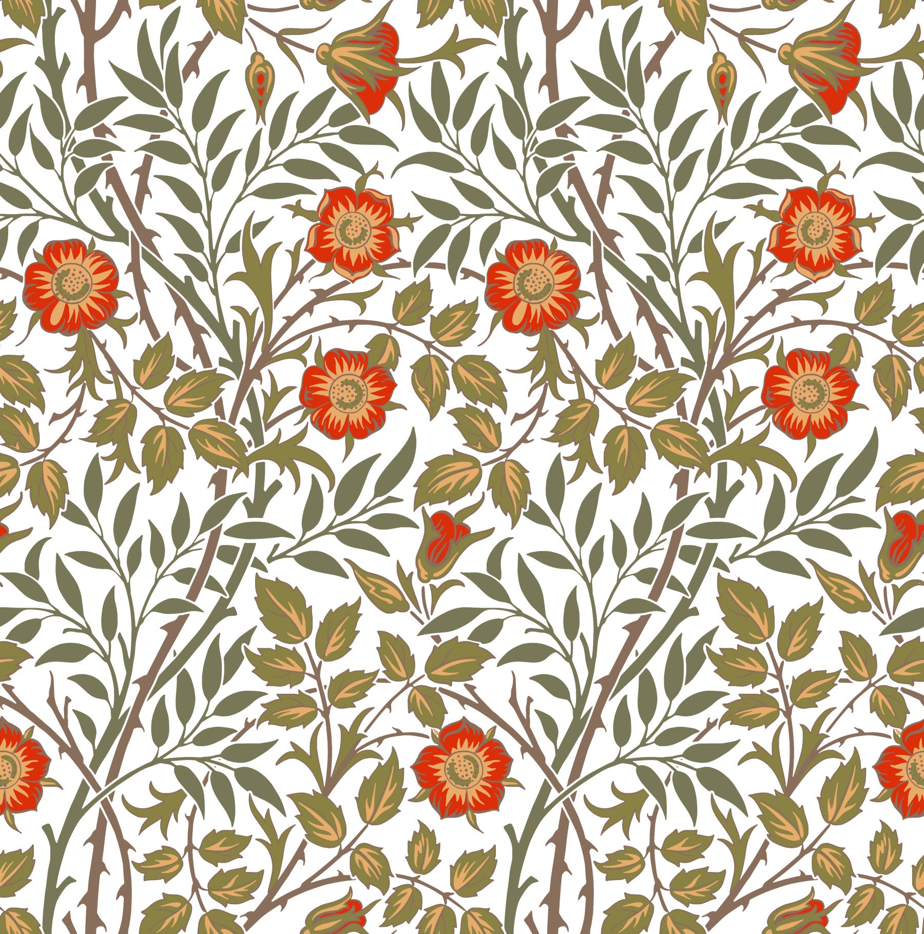 William Morris Sweet Briar White Orange Wallpaper⁠ in your room — zoomed