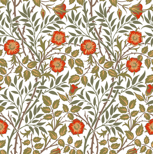 William Morris Sweet Briar White Orange Wallpaper⁠