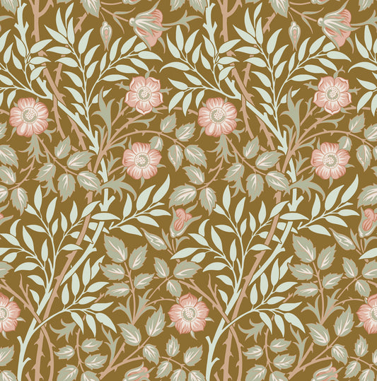 William Morris Sweet Briar Gold Pink  Wallpaper⁠