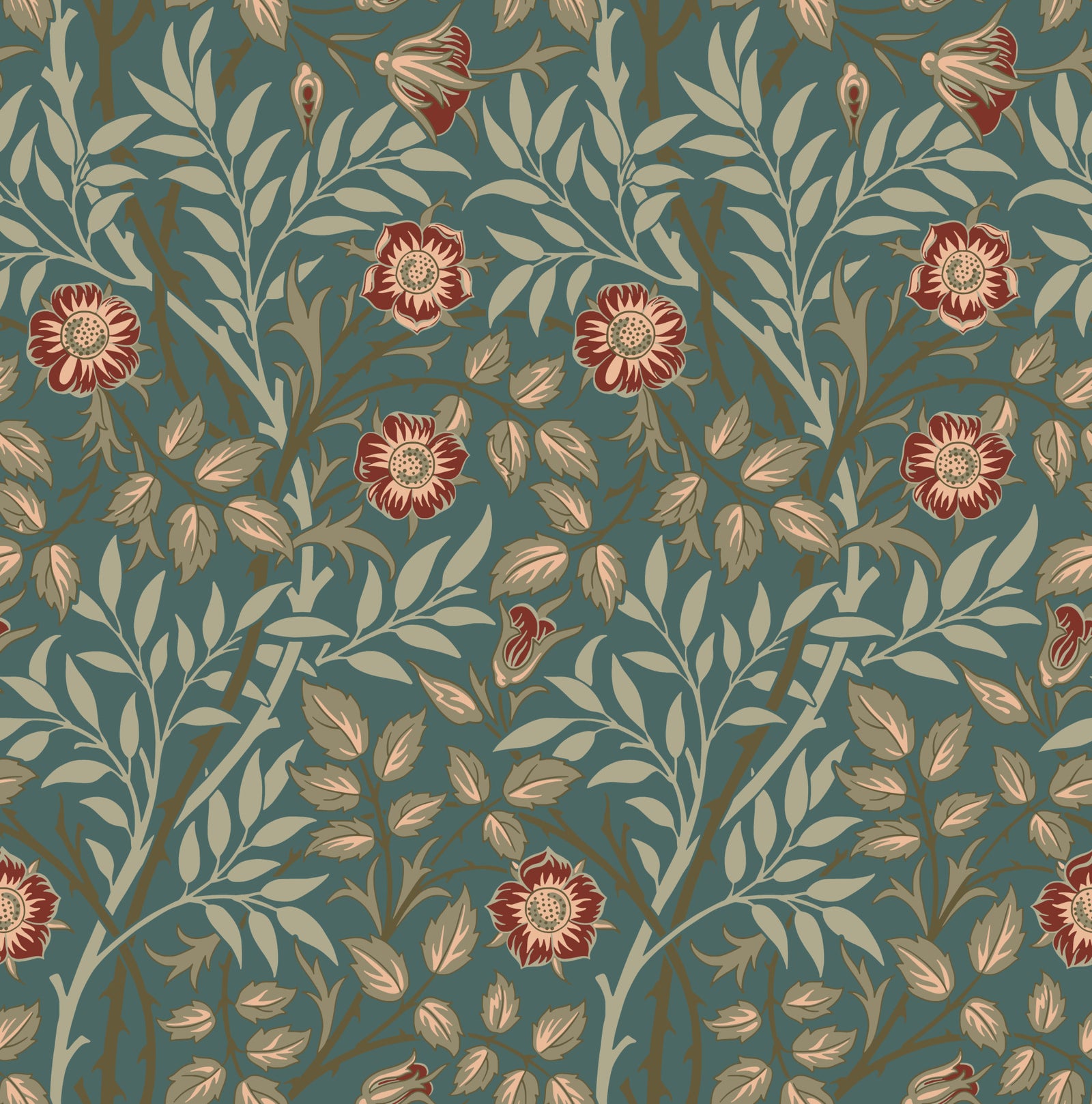 William Morris Sweet Briar Petrol Wallpaper⁠ in your room