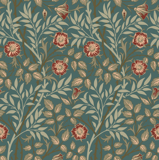William Morris Sweet Briar Petrol Wallpaper⁠