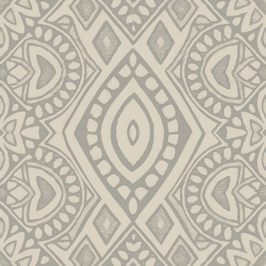 Boho Geometric Mosaic Neutral Grey and Beige Wallpaper⁠