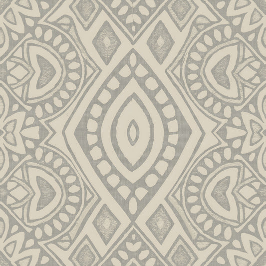 Boho Geometric Mosaic Neutral Grey and Beige Wallpaper⁠