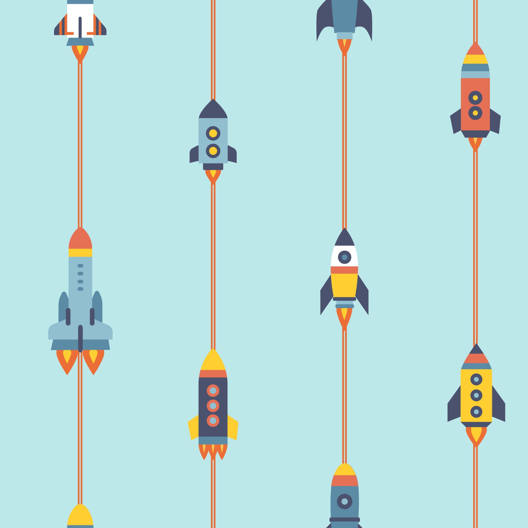 Mid-Century Modern Spaceships Rocket Space  Wallpaper⁠ in your room — zoomed