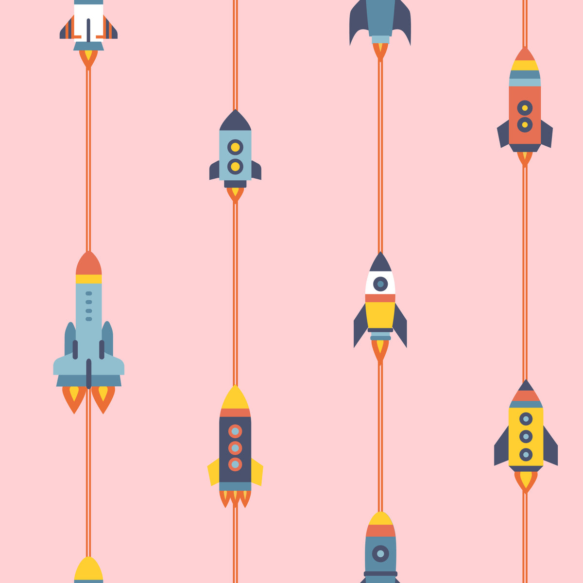 Mid-Century Modern Spaceships Rocket Space  on Pink Wallpaper⁠