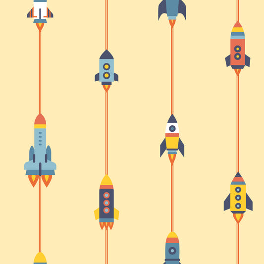 Vaisseaux spatiaux modernes du milieu du siècle fusée espace sur papier peint jaune⁠