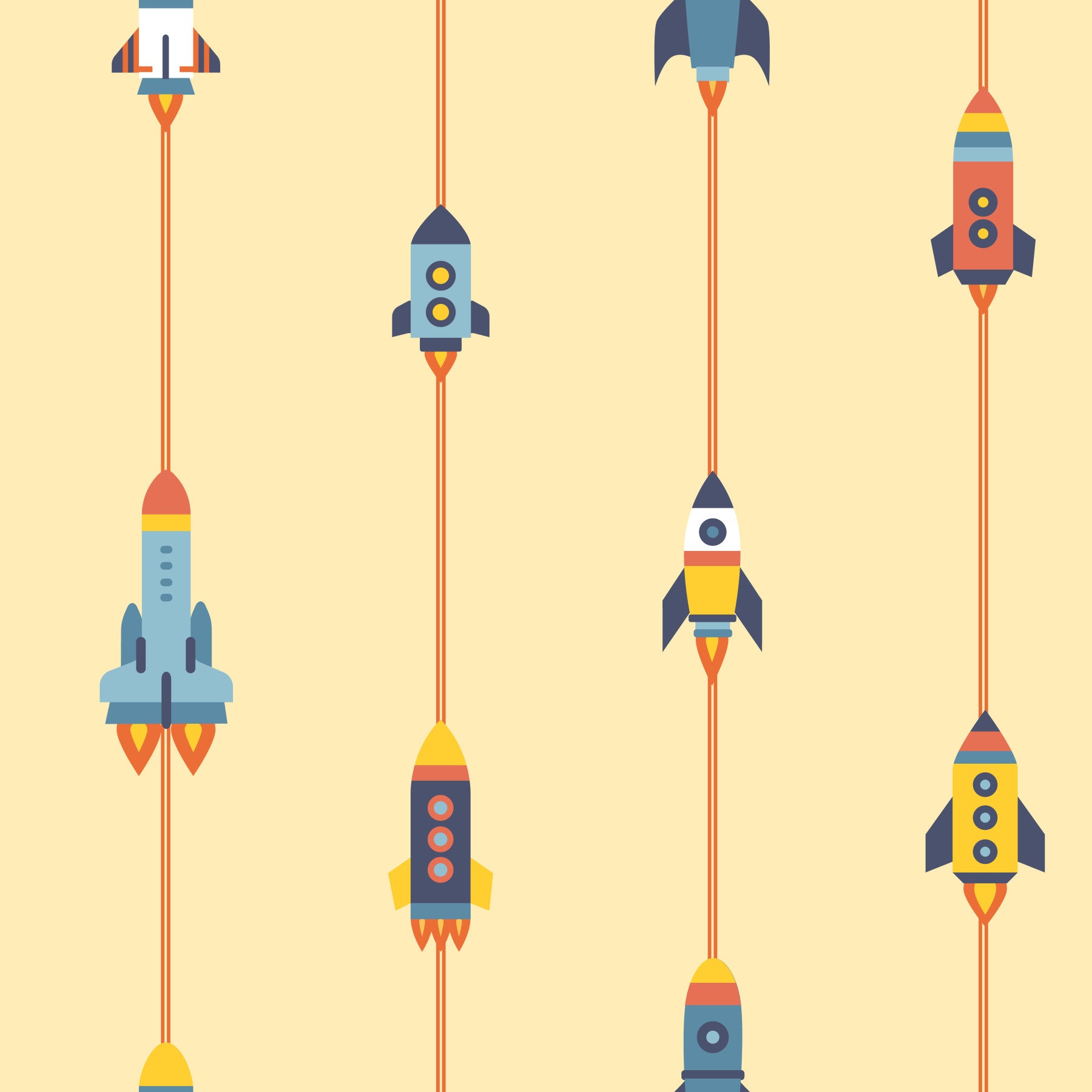 Vaisseaux spatiaux modernes du milieu du siècle fusée espace sur papier peint jaune⁠ in your room — zoomed