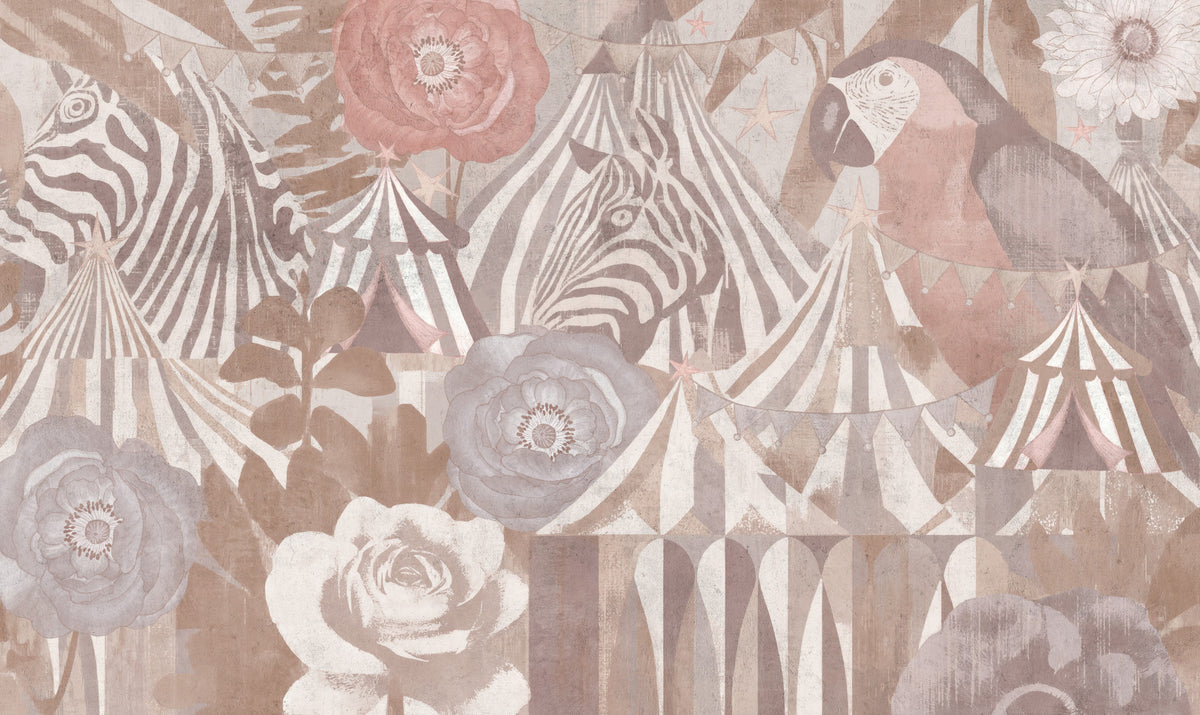 Fresque murale rose pastel vintage rêve de carnaval Circus Flora