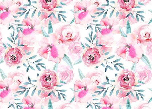 Rosy Watercolor Blooms Wall Mural