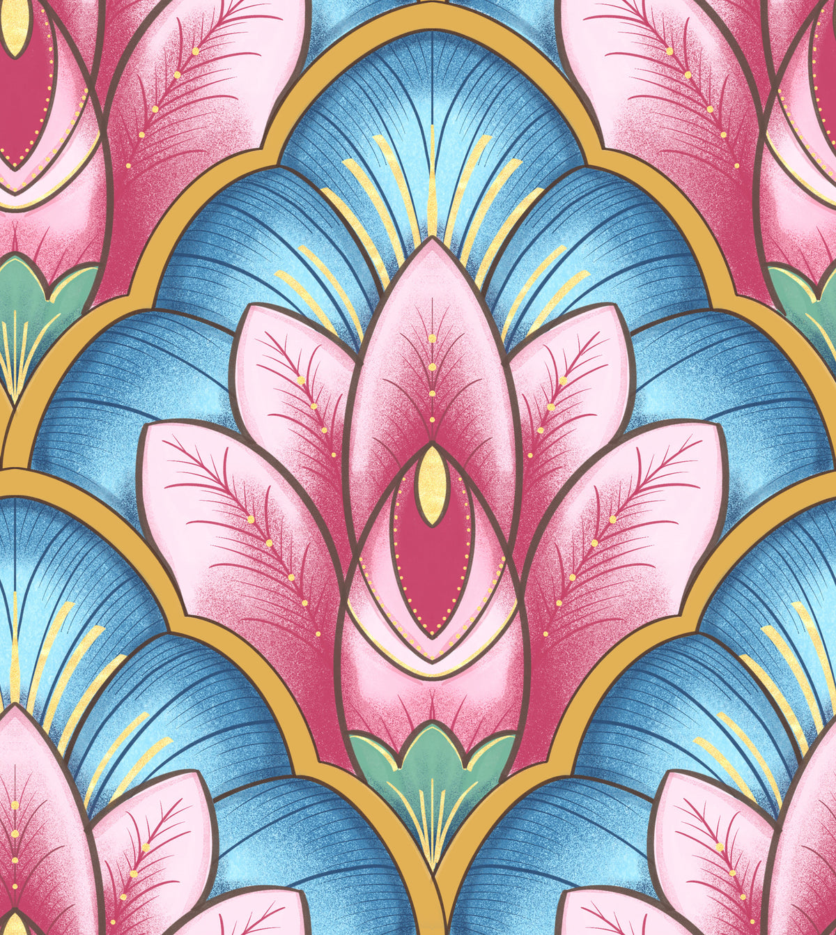 Papier peint Lotus rose Art déco