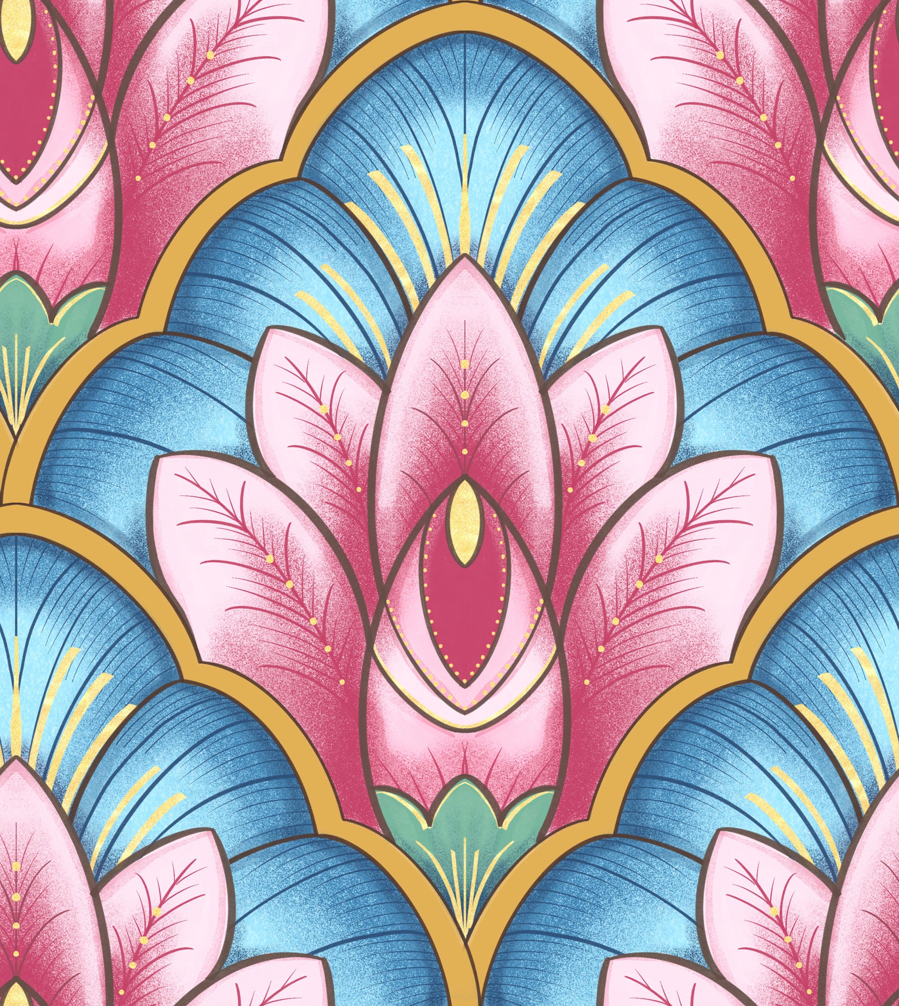 Art Deco Pink Lotus Wallpaper⁠