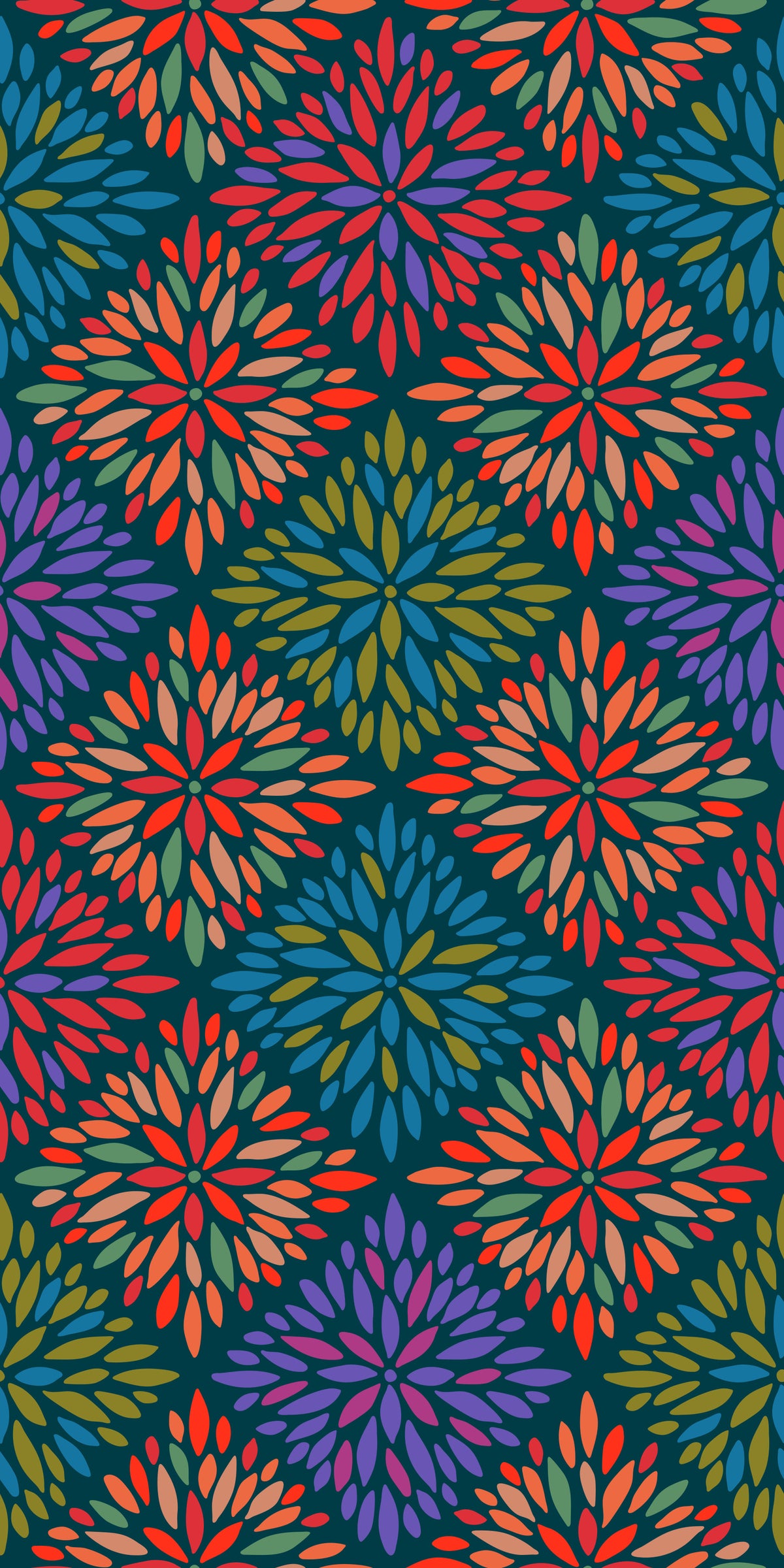 Dahlia Diamonds Bohemian Floral Damask Tiles Bright Jewel Tones on Dark Teal  Wallpaper⁠ in your room — zoomed