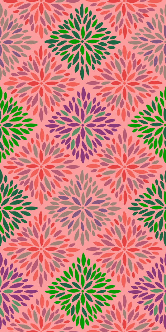 Dahlia Diamonds Bohemian Floral Damask Tiles Palazzo Pink and Green Wallpaper⁠