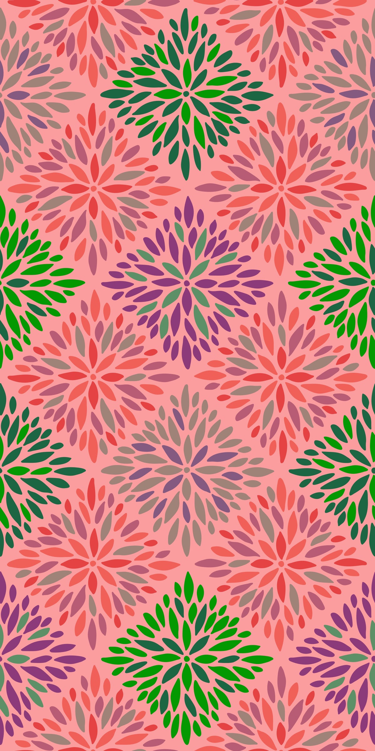 Dahlia Diamonds Bohemian Floral Damask Tiles Palazzo Pink and Green Wallpaper⁠