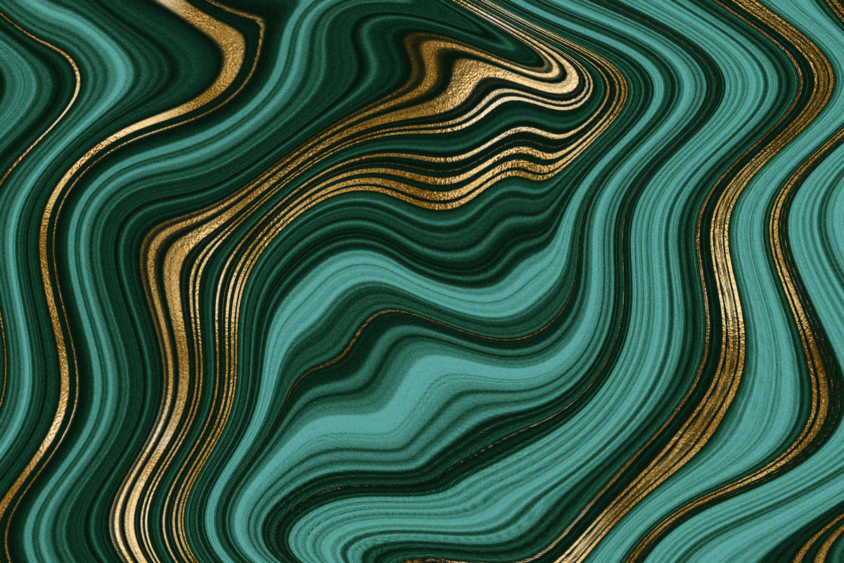 Emerald Gold Swirls Wall Mural in your room — zoomed