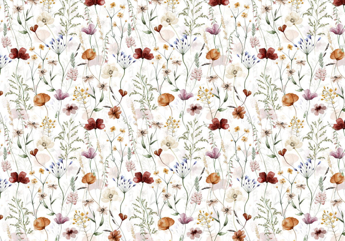 Scandinavian Wildflowers Watercolor Meadow for Kidsroom Wall Mural in your room