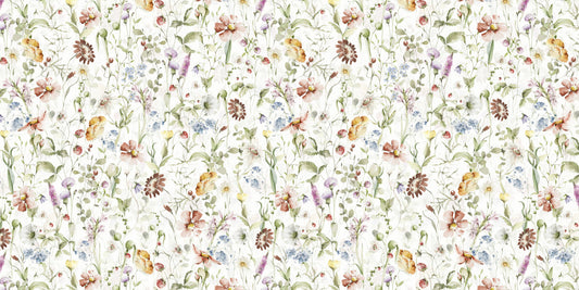 Scandinavian Watercolor Wildflower Meadow with Soft Pastels Wall Mural
