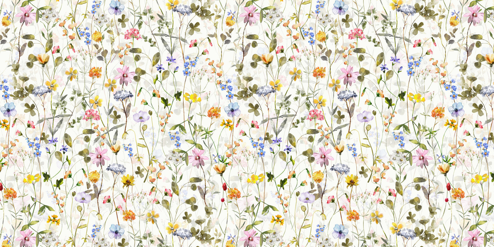 Scandinavian Watercolor Wildflowers Meadow with Colorful Blooms Wall Mural