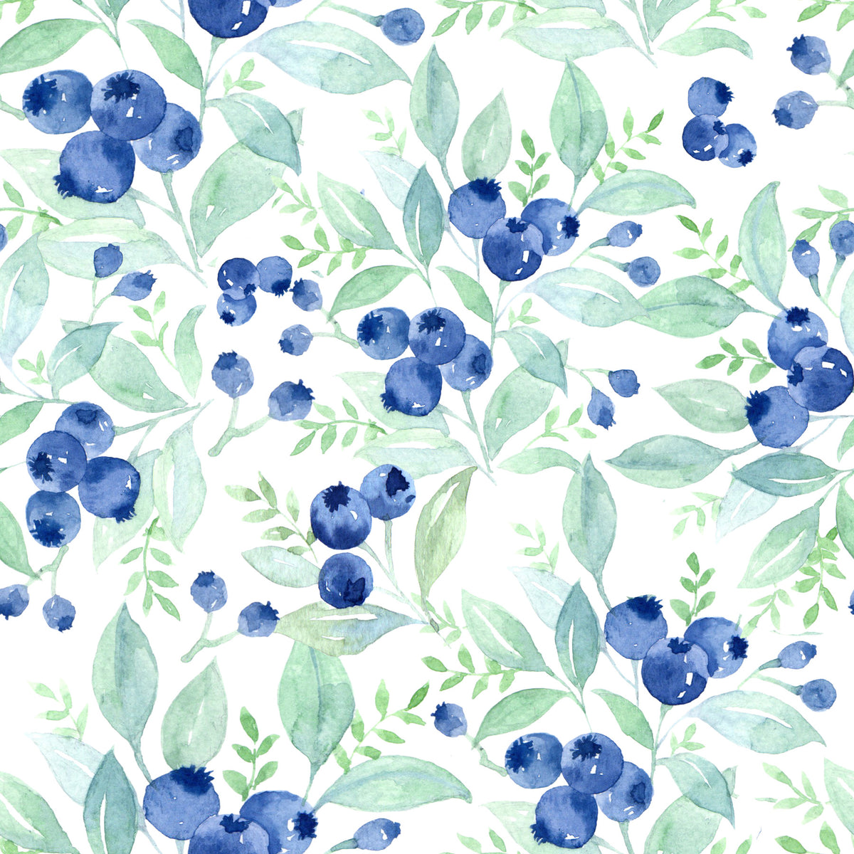 Scandinavian Watercolor Blueberries with Green Forest Leaves Wallpaper⁠ in your room — zoomed