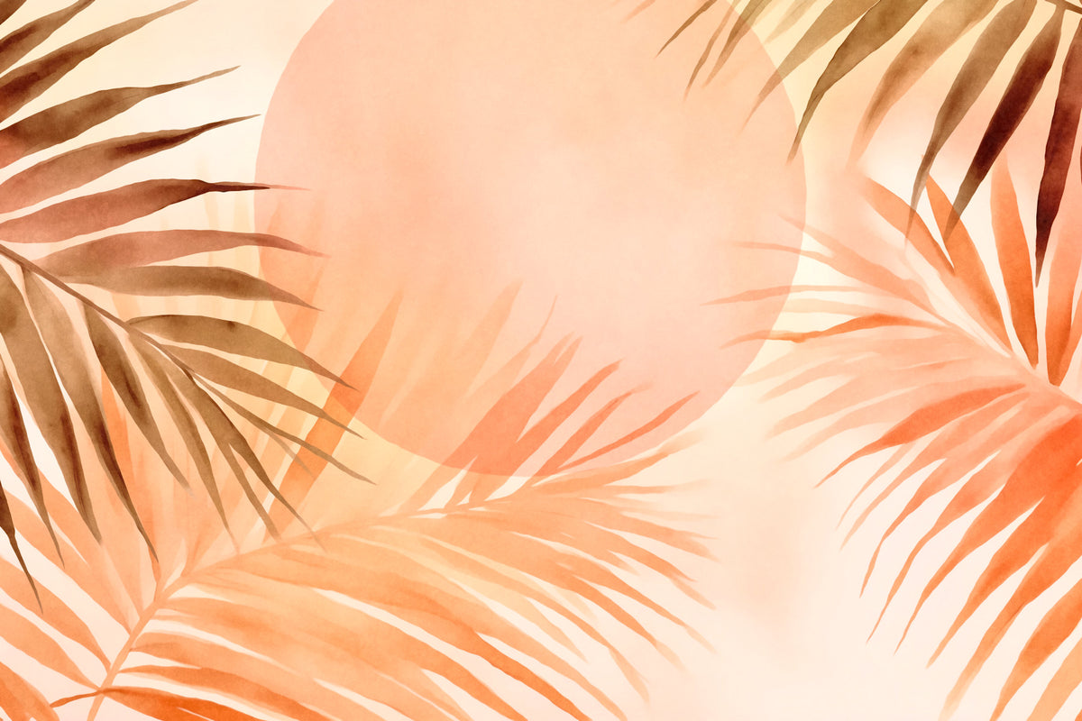 Tropical Palm Grove Peach Sunrise Wall Mural in your room