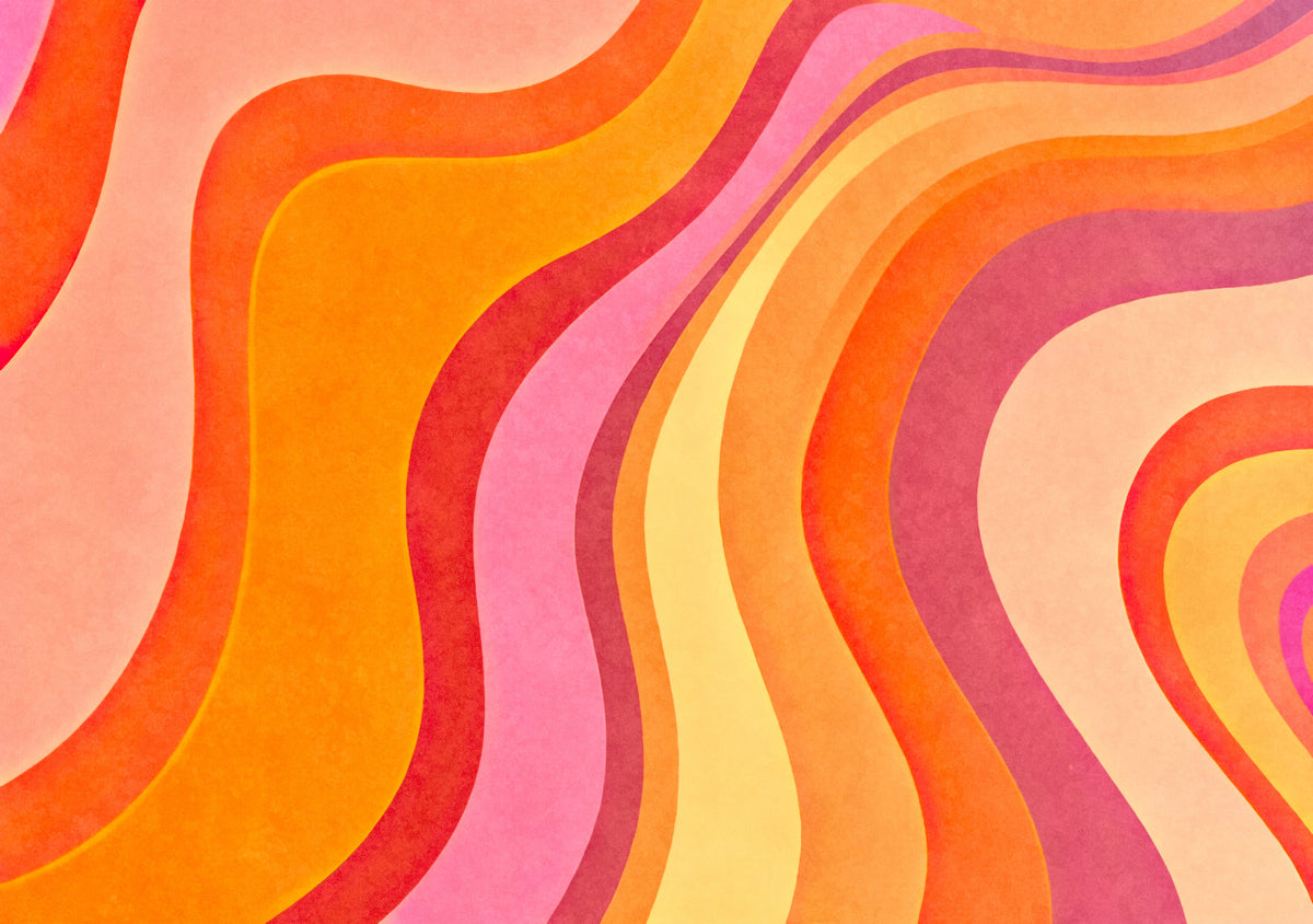 Retro Groovy Wavy Watercolor Summer Colors Wall Mural in your room — zoomed