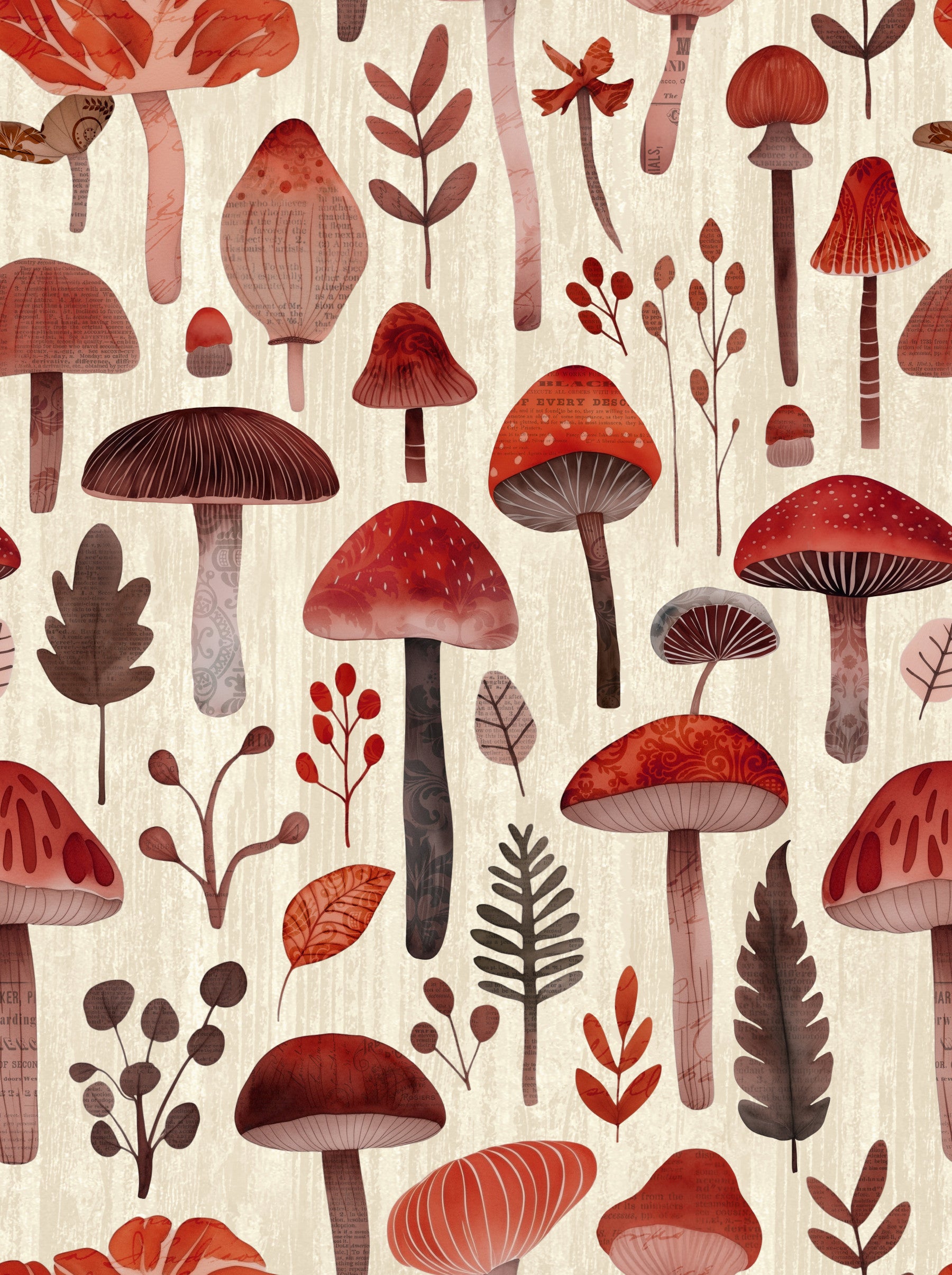 Cottagecore Red Mushrooms Woodland Vibes Wallpaper⁠